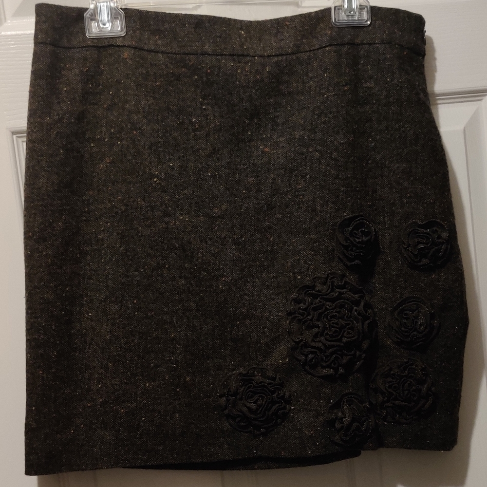 Ann Taylor LOFT brown wool floral skirt